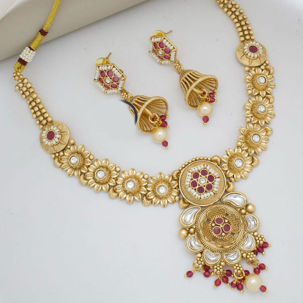 Manisha Jewellery Gold Plated Pota Stone And Pearls Necklace Set