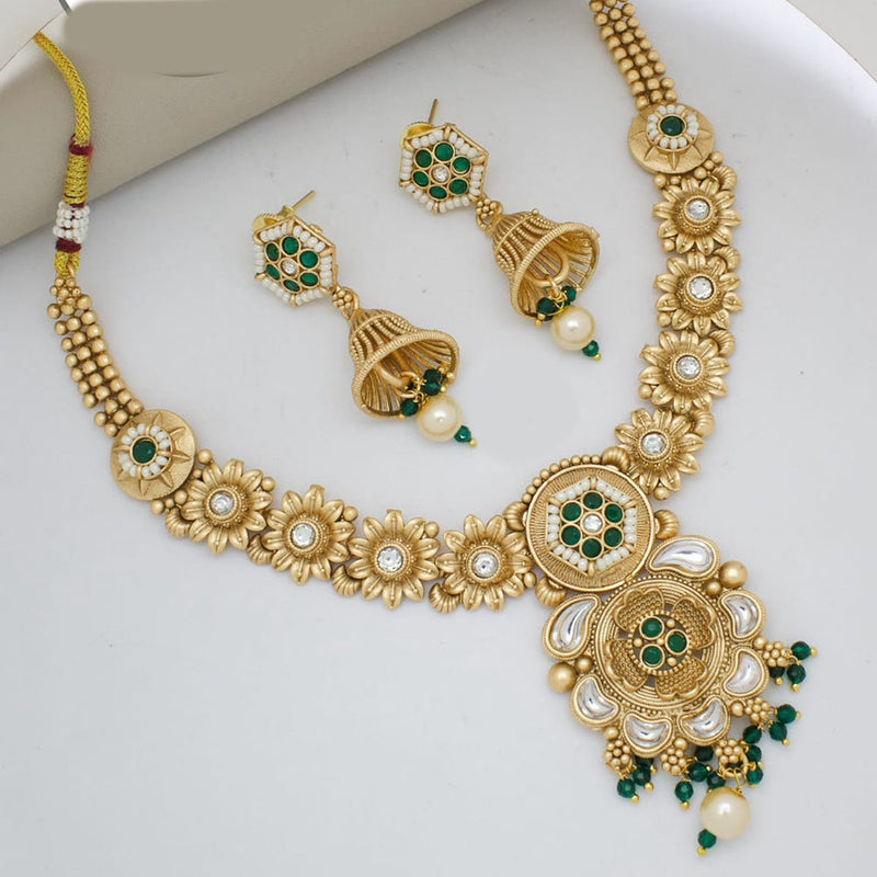 Manisha Jewellery Gold Plated Pota Stone And Pearls Necklace Set