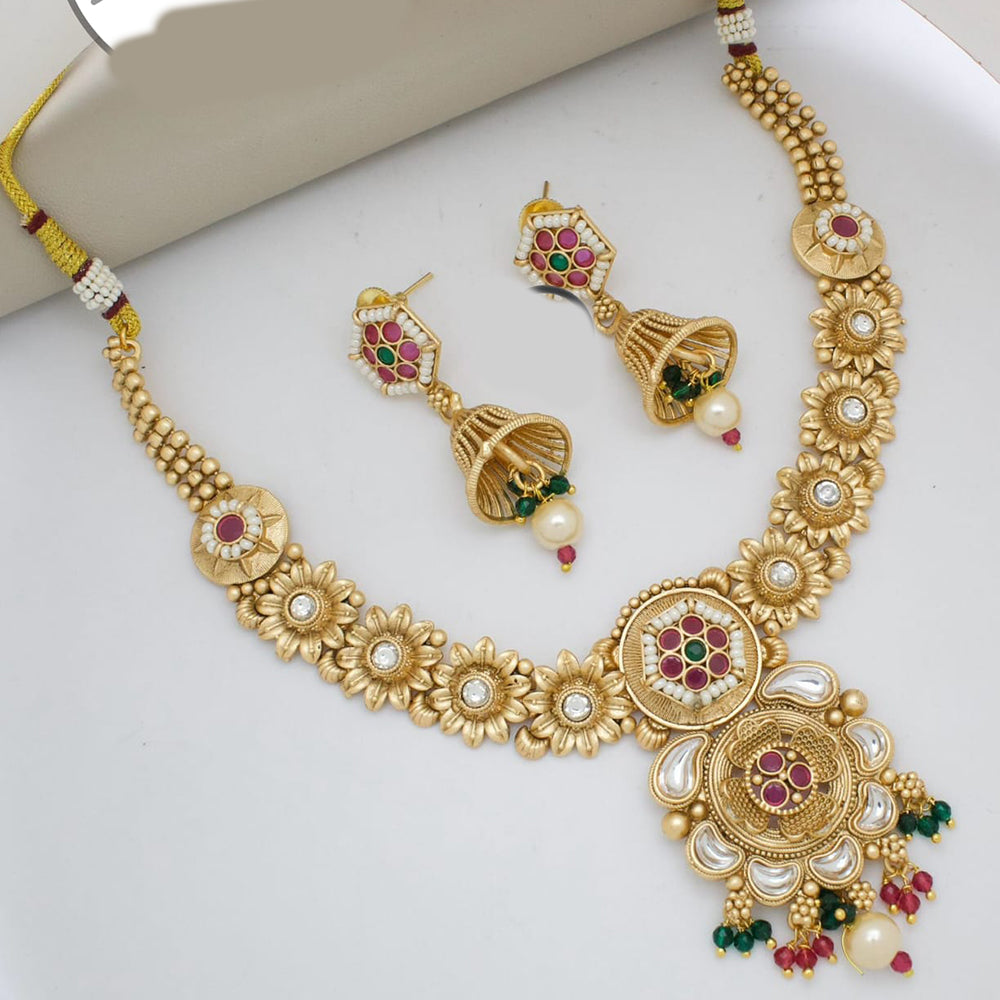 Manisha Jewellery Gold Plated Pota Stone And Pearls Necklace Set