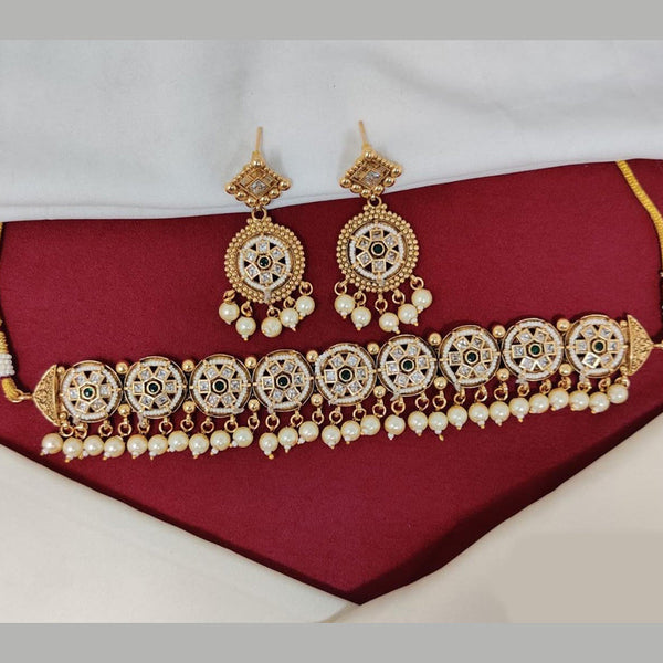 Manisha Jewellery Gold Plated Pota Stone And Pearls Choker Necklace Set