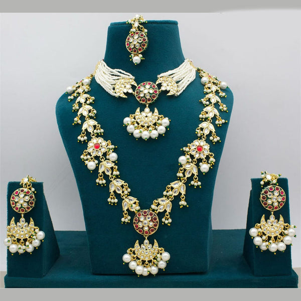 Manisha Jewellery Gold Plated Pota Stone And Pearls Double Necklace Set