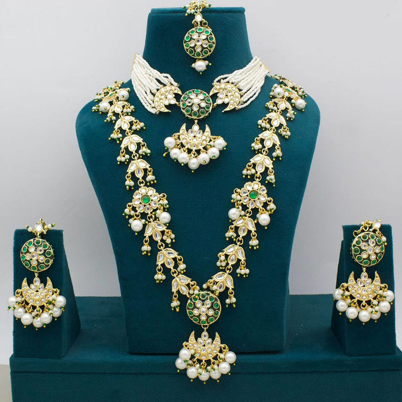 Manisha Jewellery Gold Plated Pota Stone And Pearls Double Necklace Set