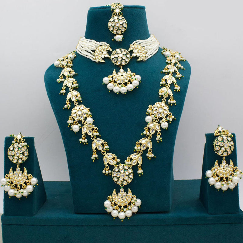 Manisha Jewellery Gold Plated Pota Stone And Pearls Double Necklace Set