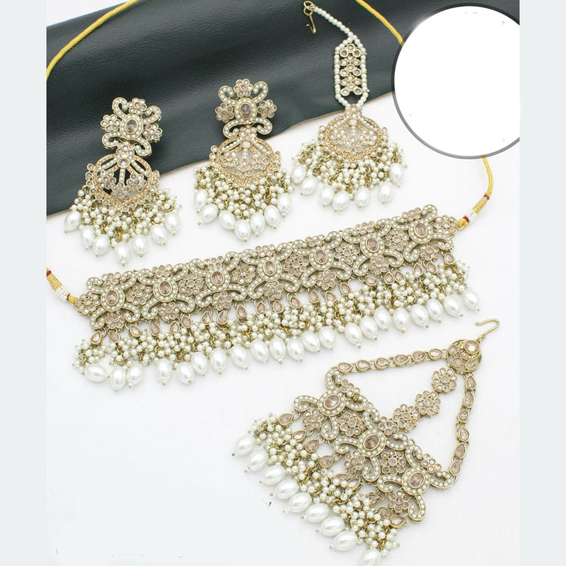 Manisha Jewellery Gold Plated Crystal Stone And Beads Necklace Set