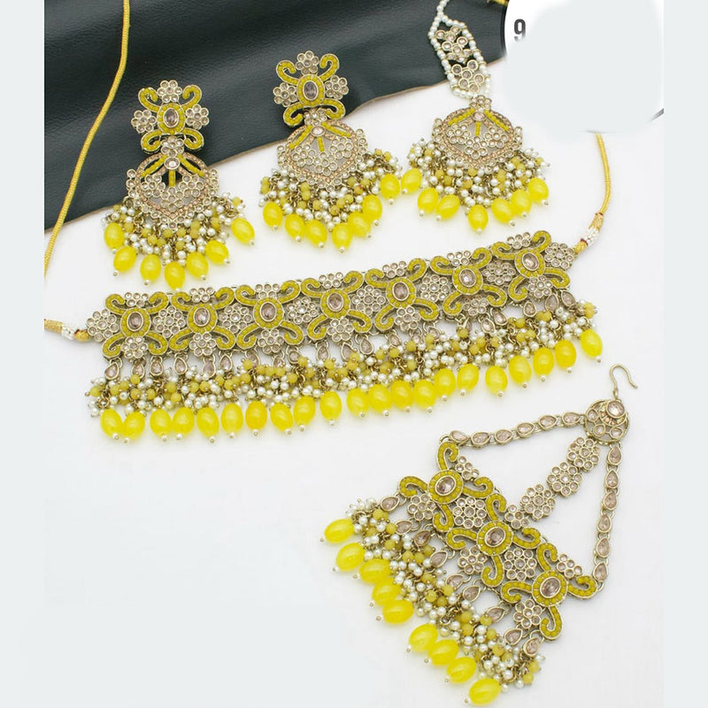 Manisha Jewellery Gold Plated Crystal Stone And Beads Necklace Set