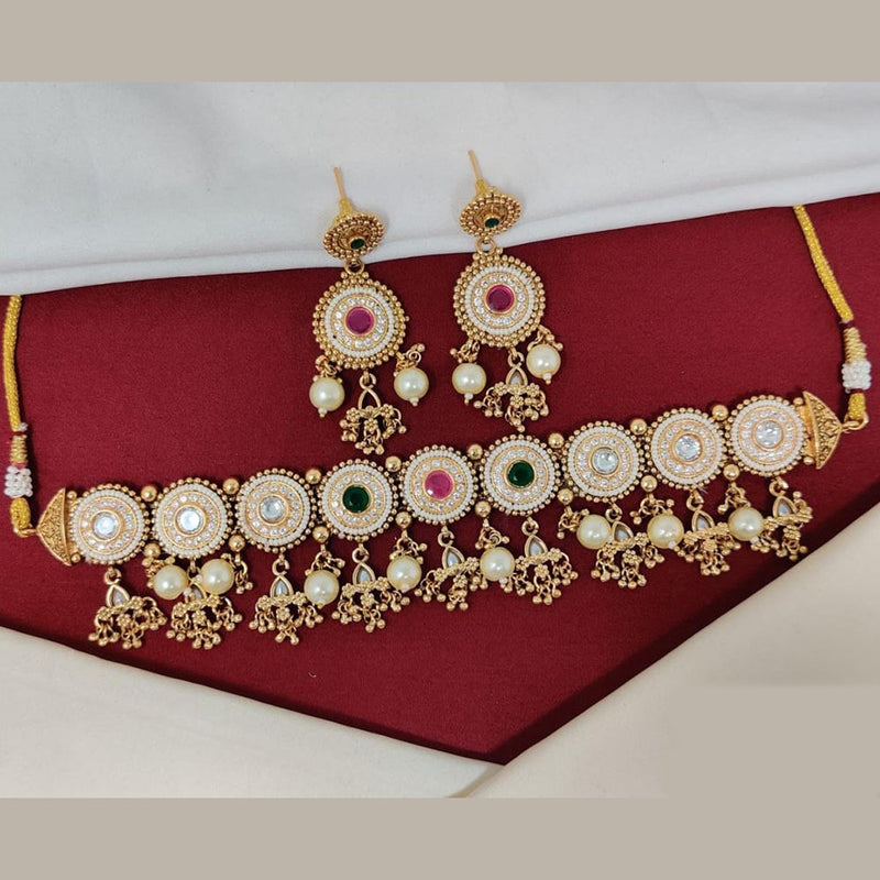 Manisha Jewellery Gold Plated Pota Stone And Pearls Choker Necklace Set