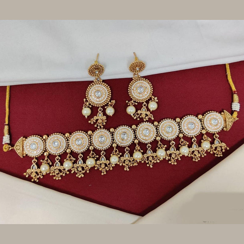 Manisha Jewellery Gold Plated Pota Stone And Pearls Choker Necklace Set