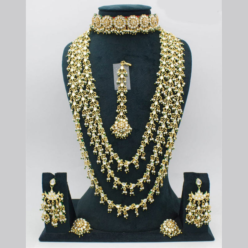 Manisha Jewellery Gold Plated kundan Stone And Pearls Double Necklace Set