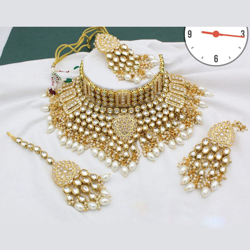 Manisha Jewellery Gold Plated  Kundan Stone And Beads Choker Necklace Set