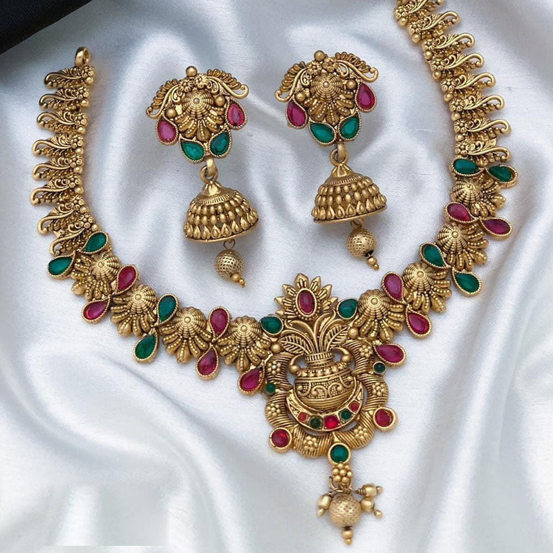 Manisha Jewellery Gold Plated Pota Stone Temple Necklace Set