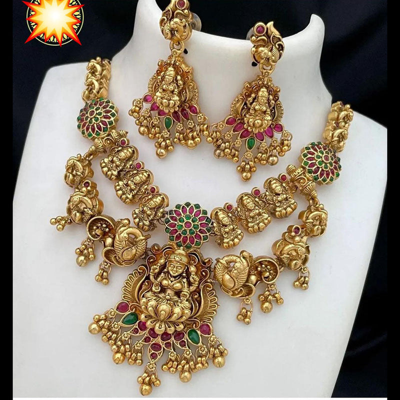 Manisha Jewellery Gold Plated Pota Stone Temple Necklace Set