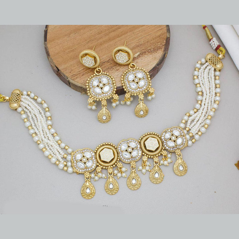 Manisha Jewellery Gold Plated Pota Stone And Pearls Choker Necklace Set