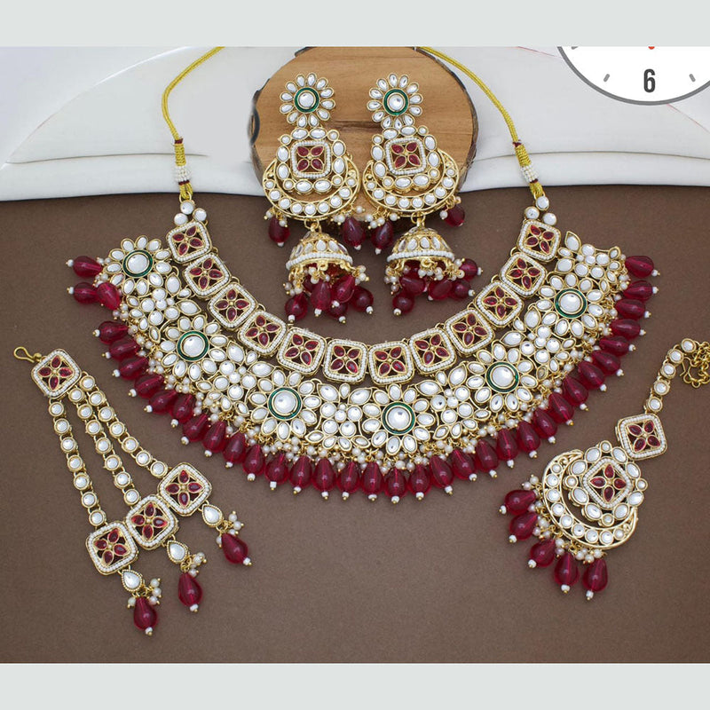 Manisha Jewellery Gold Plated Kundan Stone And Beads Necklace Set