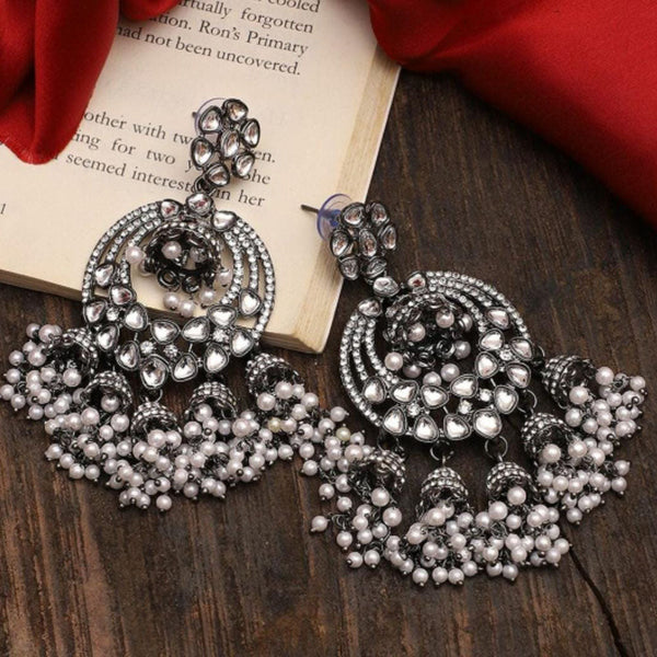 Manisha Jewellery Oxidised Plated Austrian Stone And Pearls Jhumki Earrings