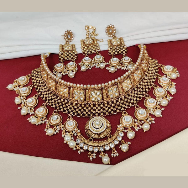 Manisha Jewellery Gold Plated Pota Stone And Pearls Choker Necklace Set