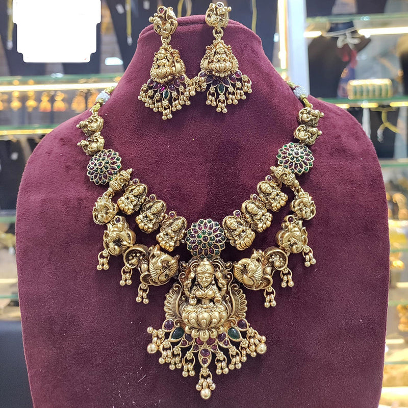 Manisha Jewellery Gold Plated Pota Stone Temple Necklace Set