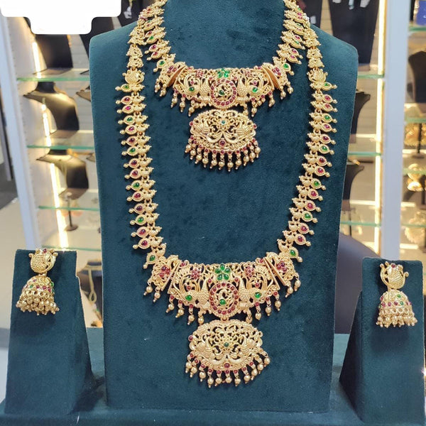 Manisha Jewellery Gold Plated Pota Stone Temple Double Necklace Set