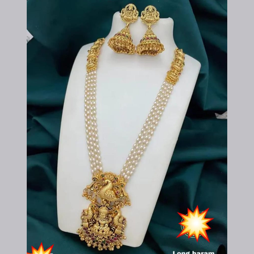 Manisha Jewellery Gold Plated Pota Stone And Pearls Temple Necklace Set