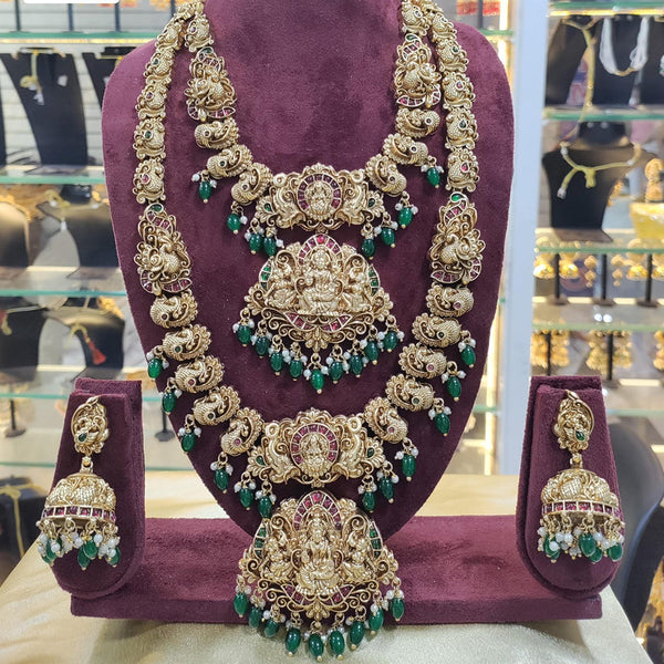 Manisha Jewellery Gold Plated Pota Stone Temple Double Necklace Set