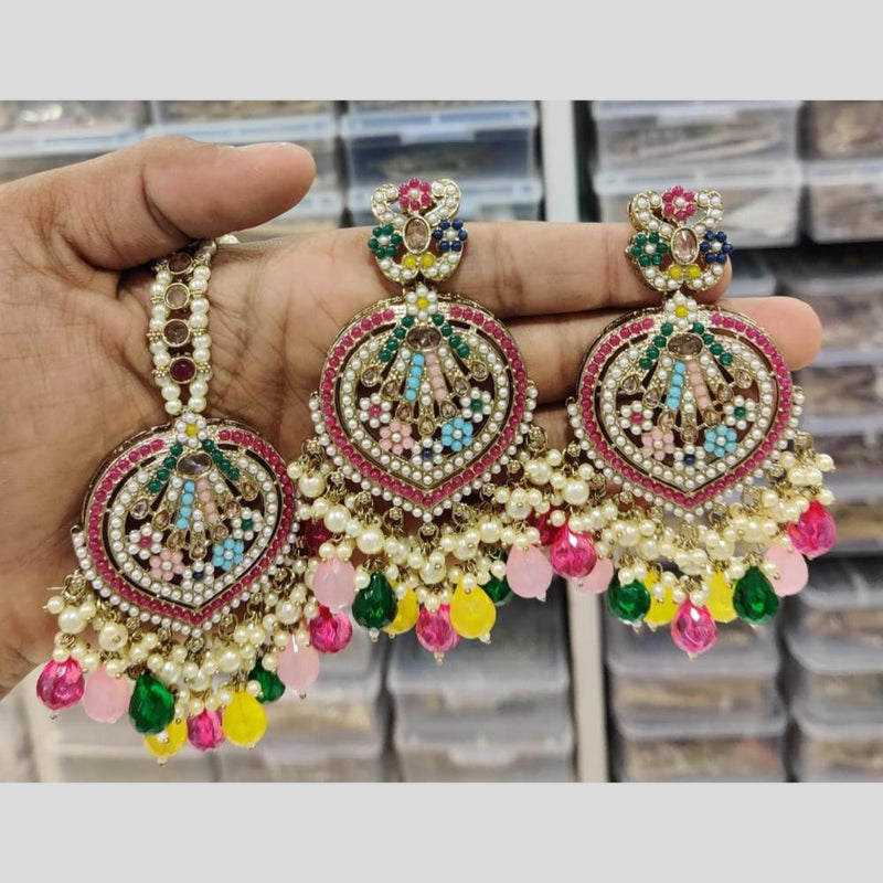 Manisha Jewellery Gold Plated Crystal Stone And Pearls Dangler Earrings With Maangtika