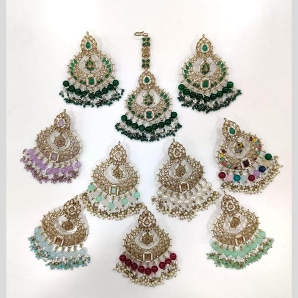 Manisha Jewellery Gold Plated Crystal Stone And Pearls Dangler Earrings With Maangtika