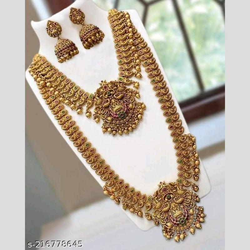 Manisha Jewellery Gold Plated Pota Stone Temple Double Necklace Set