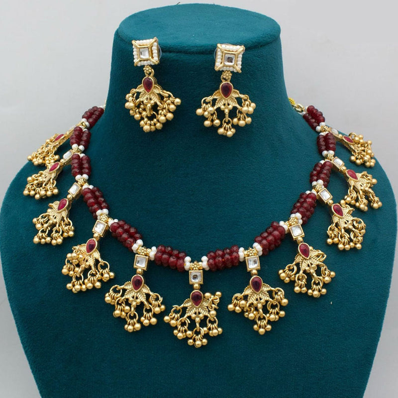 Manisha Jewellery Gold Plated Pota Stone And Beads Necklace Set