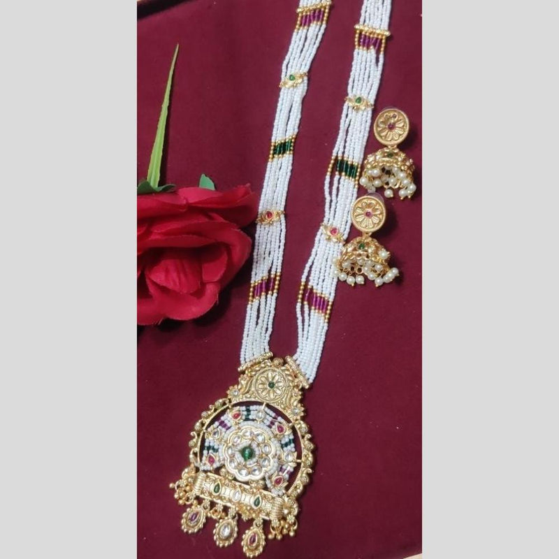 Manisha Jewellery Gold Plated Kundan Stone And Pearls Long Necklace Set