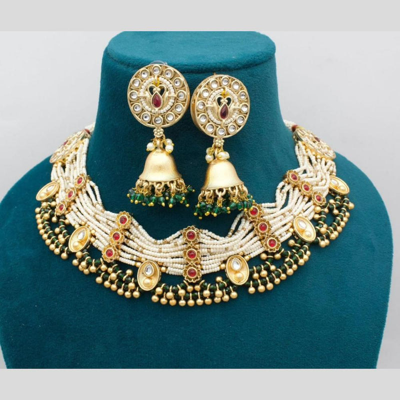 Manisha Jewellery Gold Plated Pota Stone And Pearls Necklace Set