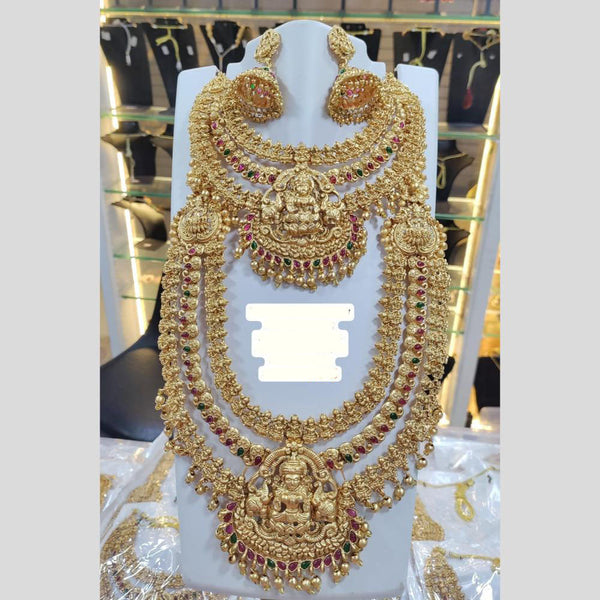 Manisha Jewellery Gold Plated Pota Stone Temple Double Necklace Set