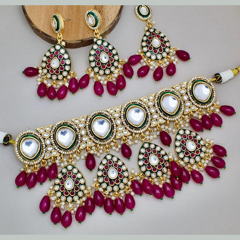 Manisha Jewellery Gold Plated Kundan Stone And Beads Meenakari Choker Necklace Set