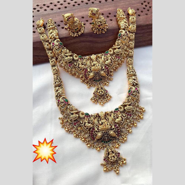 Manisha Jewellery Gold Plated Pota Stone Temple Double Necklace Set