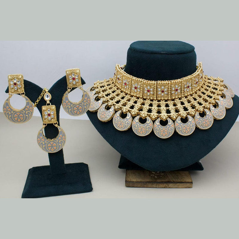 Manisha Jewellery Gold Plated Kundan Stone Meenakari Choker Necklace Set