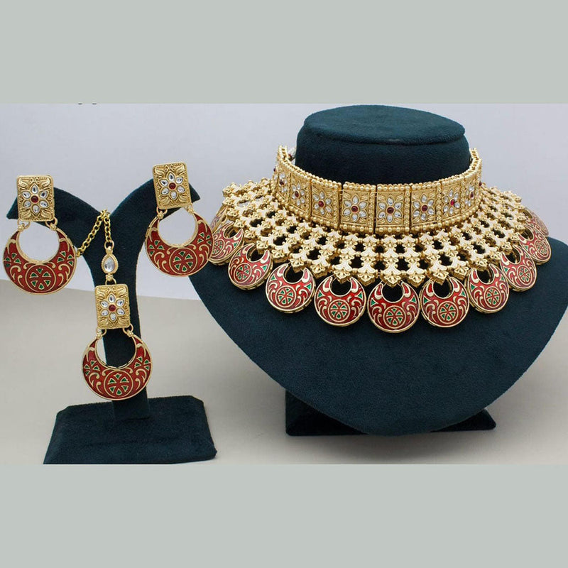 Manisha Jewellery Gold Plated Kundan Stone Meenakari Choker Necklace Set