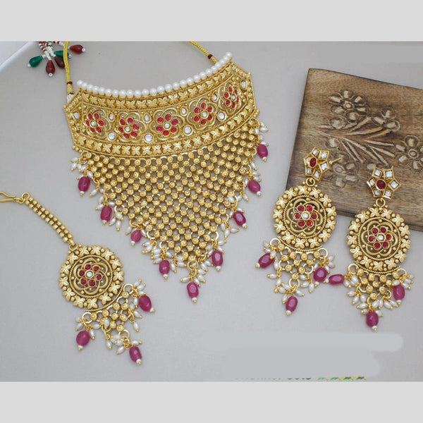 Manisha Jewellery Gold Plated Pota Stone And Beads Choker Necklace Set