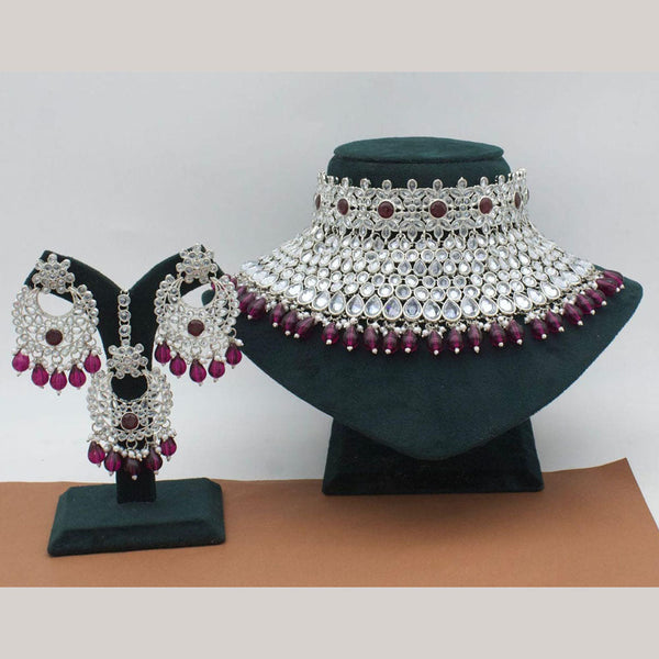 Manisha Jewellery Silver Plated Crystal Stone And Beads Choker Necklace Set