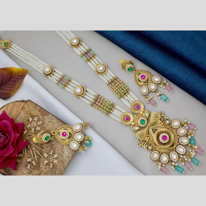 Manisha Jewellery Gold Plated Kundan Stone And Beads Long Necklace Set