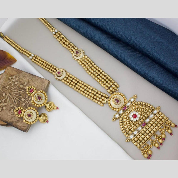 Manisha Jewellery Gold Plated Kundan Stone And Pearls Long Necklace Set