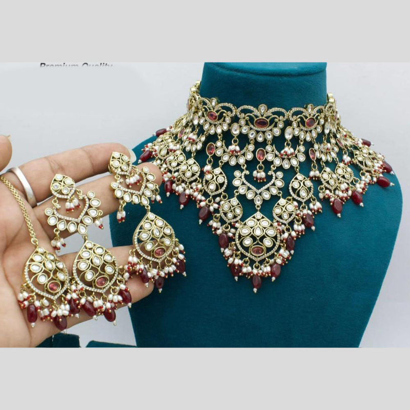 Manisha Jewellery Gold Plated Kundan Stone And Beads Choker Necklace Set