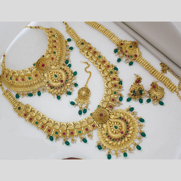 Manisha Jewellery Gold Plated Pota Stone And Beads Semi Bridal Necklace Set