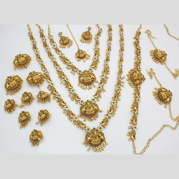 Manisha Jewellery Gold Plated Austrian And Pota Stone Temple Bridal Set