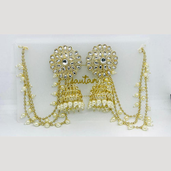 Manisha Jewellery Gold Plated Kundan Stone And Pearls Jhumki Earrings