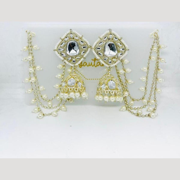 Manisha Jewellery Gold Plated Kundan Stone And Pearls Jhumki Earrings