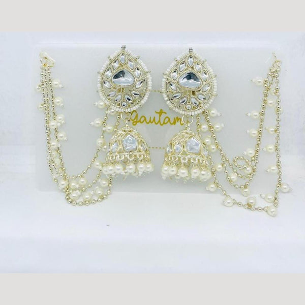 Manisha Jewellery Gold Plated Kundan Stone And Pearls Jhumki Earrings