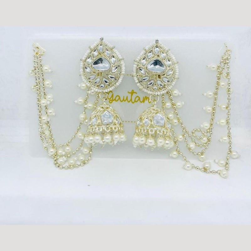 Manisha Jewellery Gold Plated Kundan Stone And Pearls Jhumki Earrings