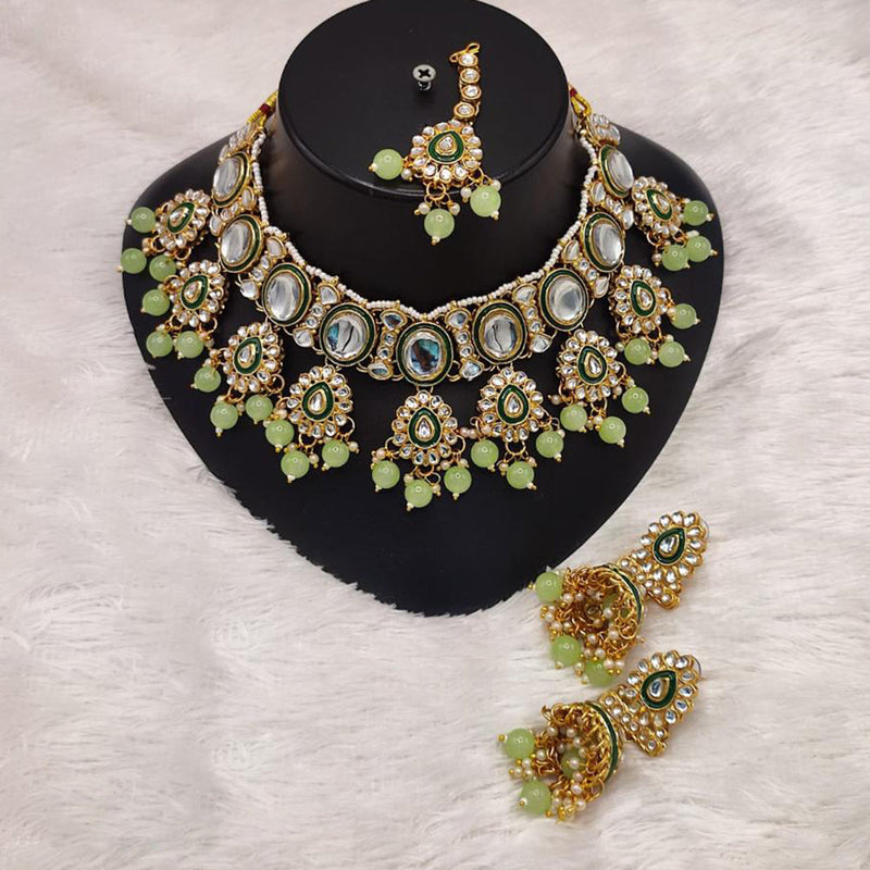 Manisha Jewellery Gold Plated Kundan Stone And Beads Meenakari Necklace Set