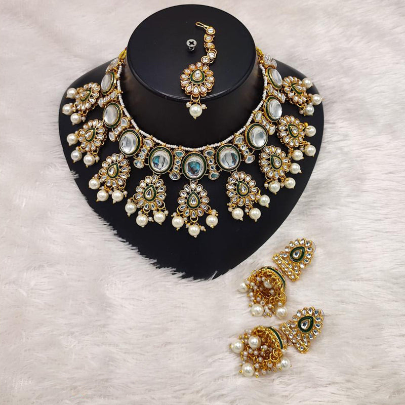 Manisha Jewellery Gold Plated Kundan Stone And Beads Meenakari Necklace Set