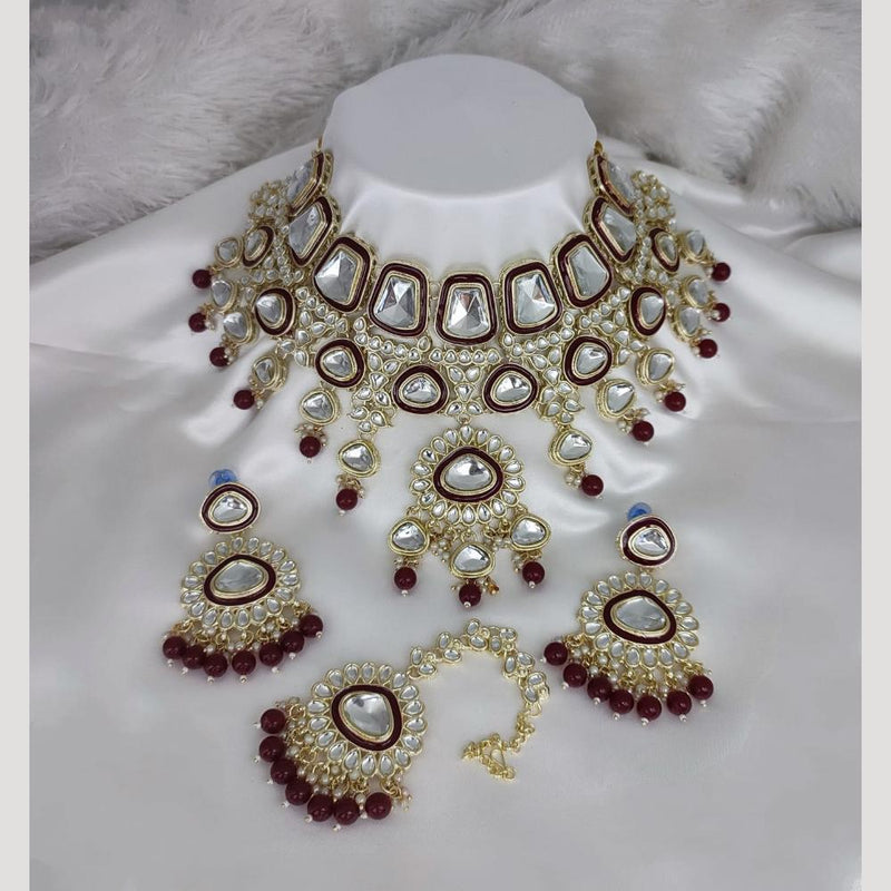 Manisha Jewellery Gold Plated Kundan Stone And Beads Meenakari Necklace Set