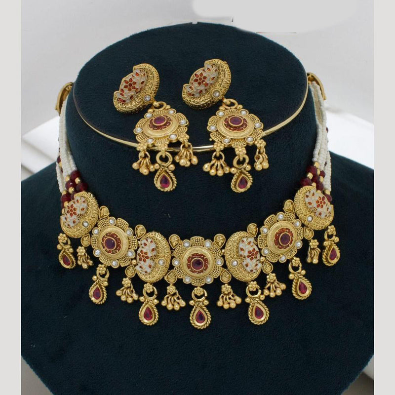 Manisha Jewellery Gold Plated Pota Stone And Beads Meenakari Necklace Set