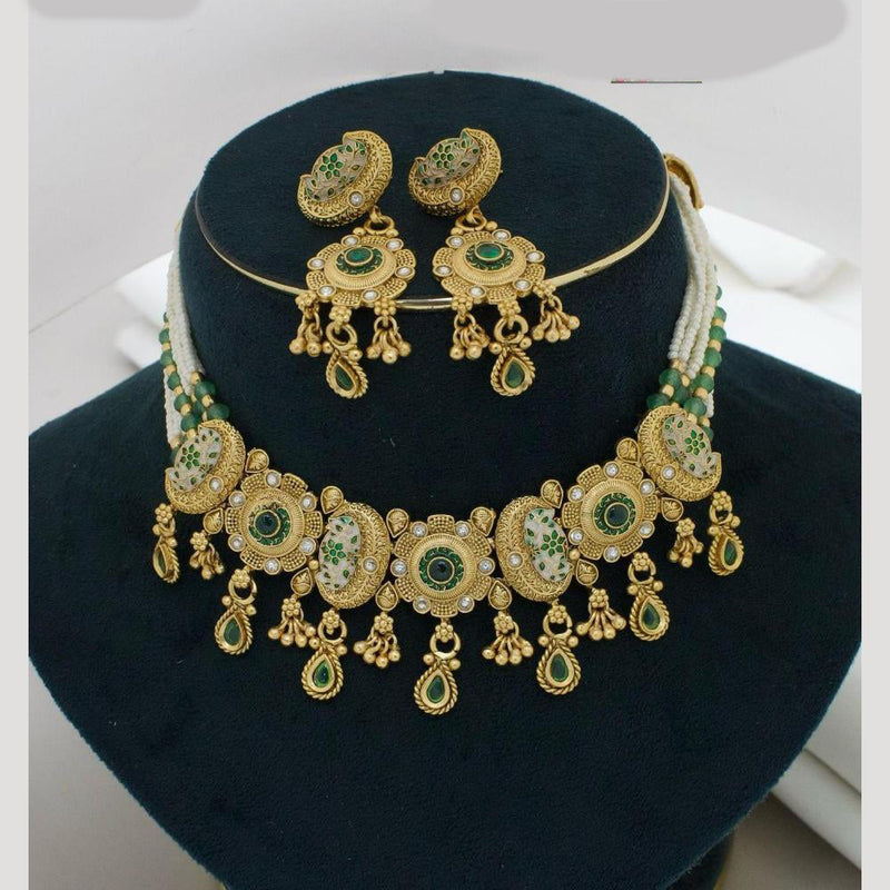 Manisha Jewellery Gold Plated Pota Stone And Beads Meenakari Necklace Set